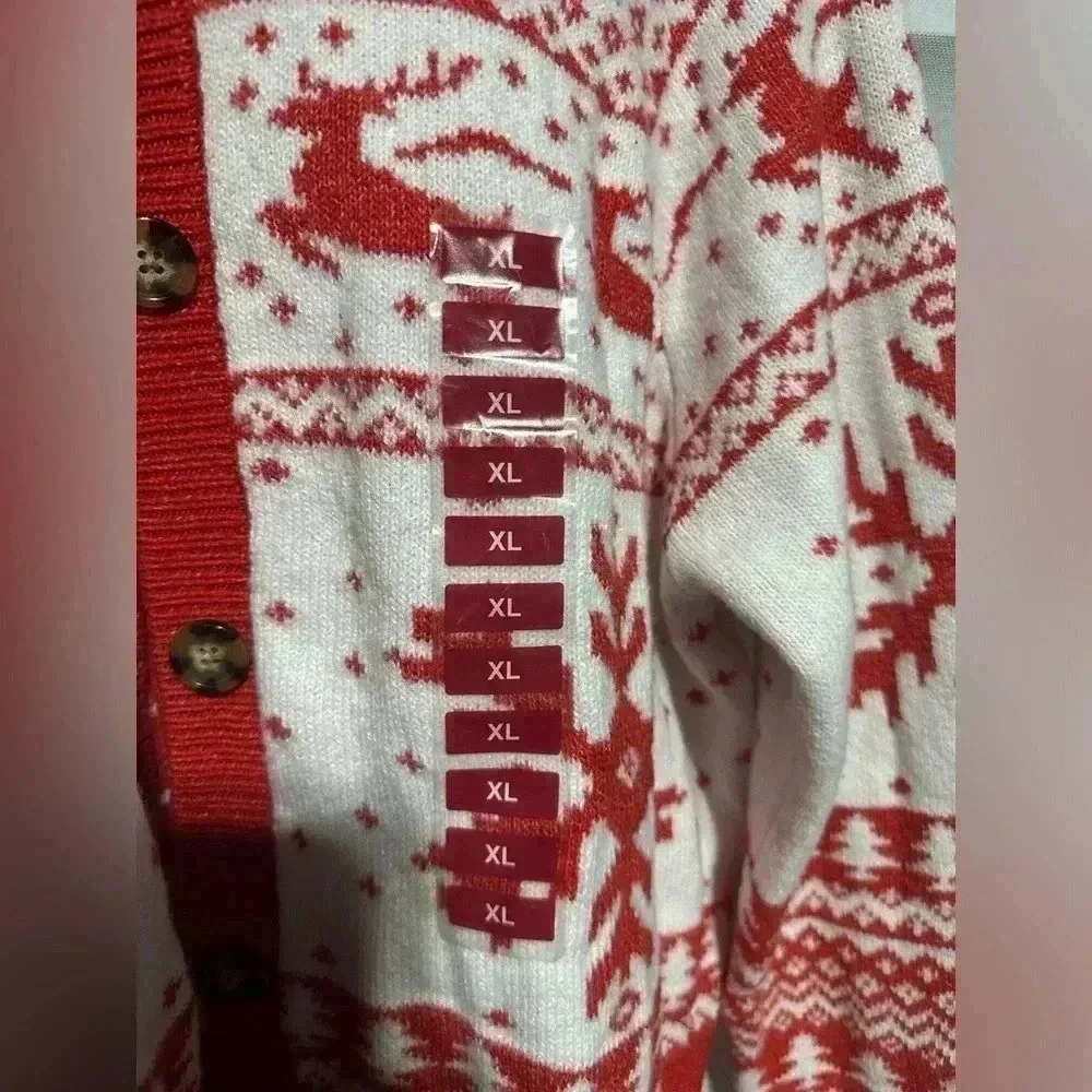Dec. 25th Women XL Holiday Knit Button Down Cardigan Sweater Christmas Reindeer